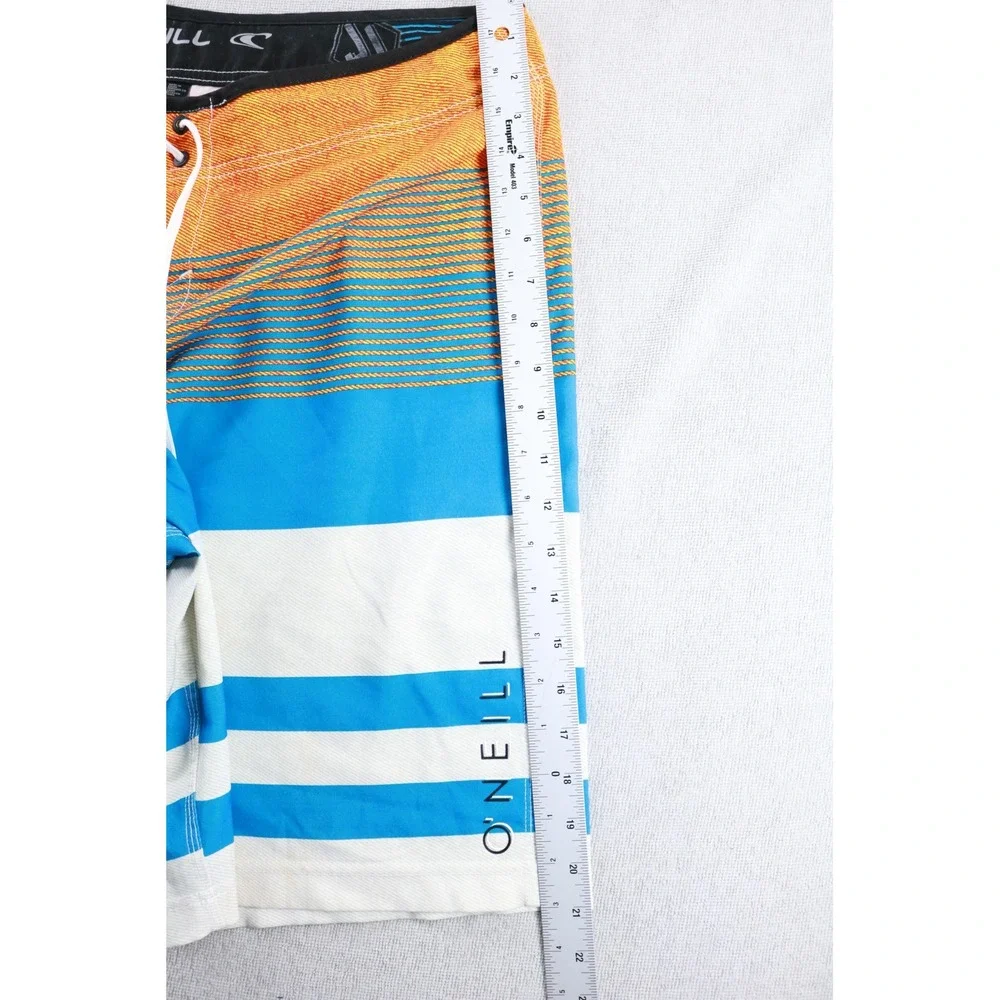O'Neill Board Shorts Mens 36 Blue Orange Striped Hyperfreak Swim Trunks Pocket